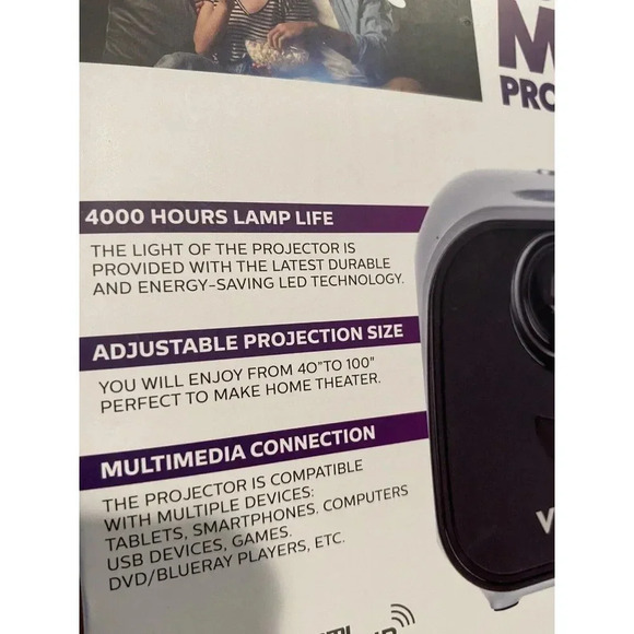 BRAND NEW- VIVITAR SUPER MINI PORTABLE PROJECTOR 1080P SUPPORT FHD - Picture 2 of 5